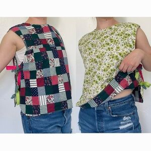 Handmade | Floral & Mixed Pattern Checks Reversible Side-Tie Sleeveless Top